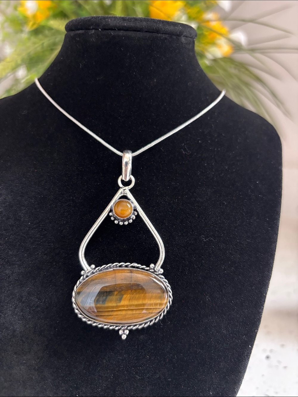 Sterling Silver Tiger's Eye Gemstone Pendant Necklace
